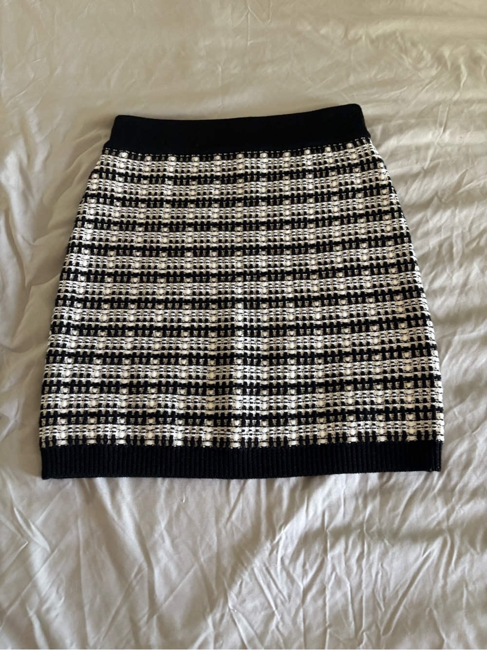 Babaton Black & White Wool Tweed Pencil Skirt
